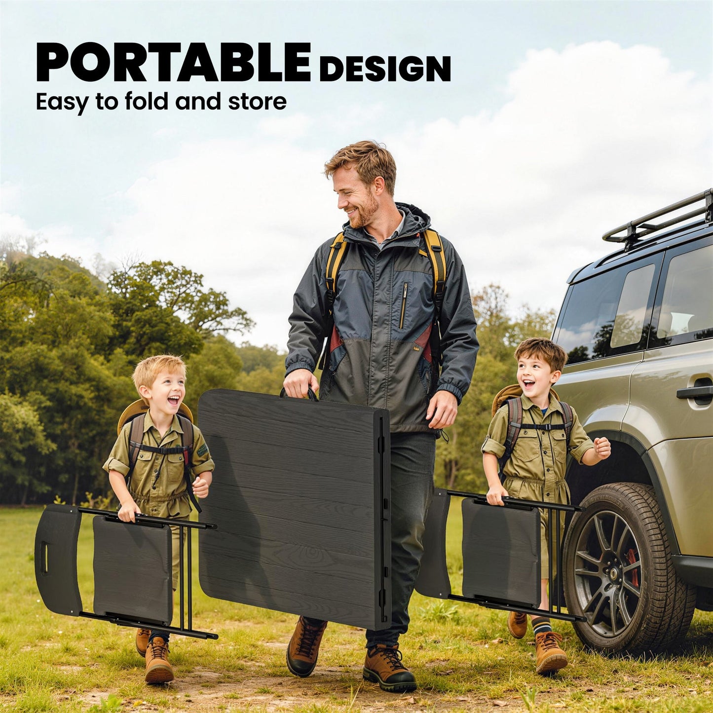 Outsunny 5 Piece 6ft Foldable Table and Chairs, Portable Picnic Table Set with 4 Chairs, Waterproof Top and Steel Frame, Black