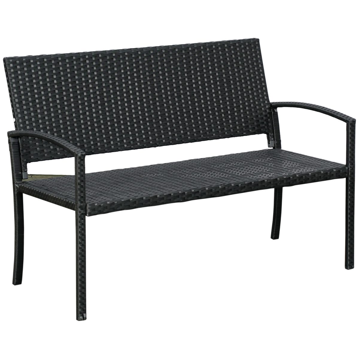 Outsunny Patio Rattan 2 Seater Garden Bench Love Seater Garden Armchair Black