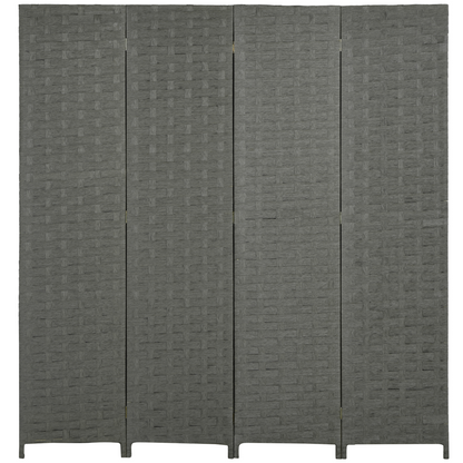 4-Panel Folding Wall Divider Room, Wave Fibre Privacy Screen Panels, Grey