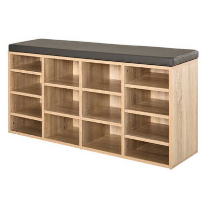 Multi-Storage Shoe Rack 14 Compartments Cushion Moving Shelves  Brown
