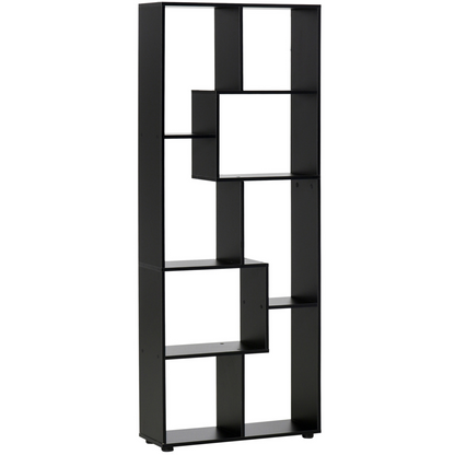 178cm 8-Shelf Bookcase w/ Melamine Surface Foot Pads Black Multipurpose 8-Grid