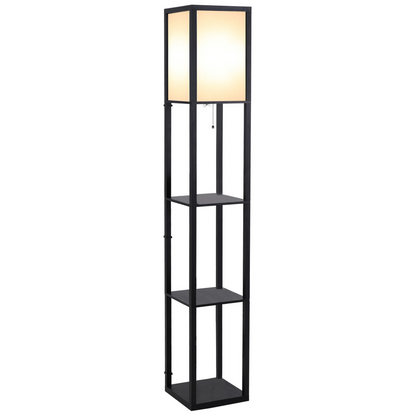 Shelf Floor Lamp, 4-tier Open Shelves, 26L x 26W x 160Hcm-Black/White