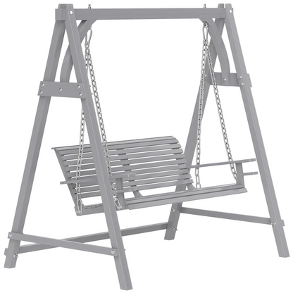 Outsunny 2 Seater Wooden Garden Swing Seat Hammock Bench Lounger, Grey