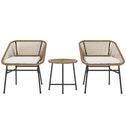 Outsunny Rattan Bistro Set, Small Balcony Furniture with Cushion, Light Grey