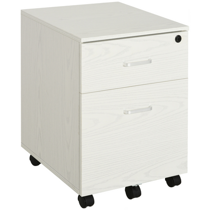 2-Drawer Locking Office Filing Cabinet 5 Wheels Rolling Storage White Vinsetto