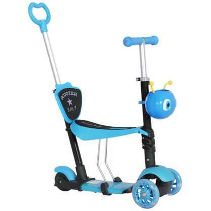 HOMCOM 5-in-1 Kids Kick Scooter 3-wheel Walker w/ Removable Seat Adjustable
