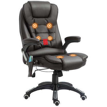 Executive Office Chair with Massage and Heat PU Leather Reclining Chair, Brown