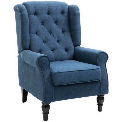 HOMCOM Accent Armchair Home Furniture Retro Tufted Club Wood Fabric Blue