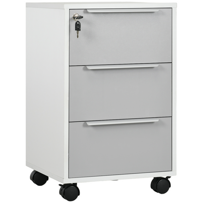 3-Drawer Locking File Cabinet Mobile Chest of Drawers Side Table Wheels