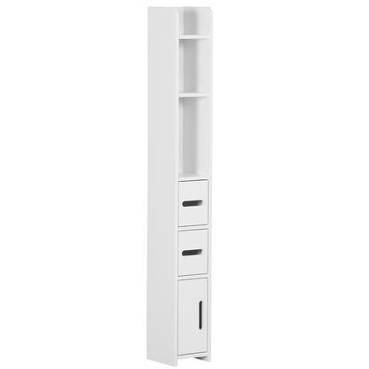 kleankin Freestanding Bathroom Cabinet w/ Open Shelves 3 Cupboards, White
