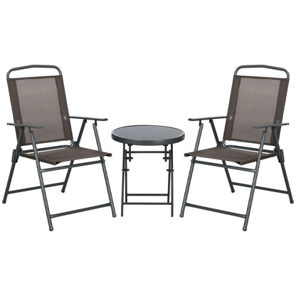 Outsunny Patio Bistro Set Folding Chairs & Coffee Table for Balcony, Brown
