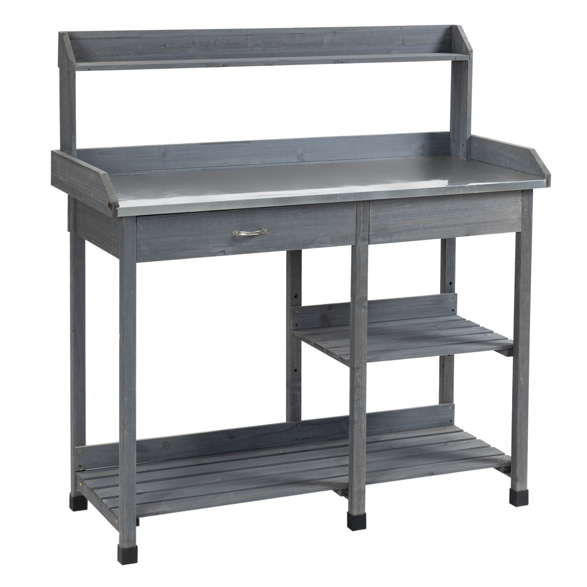 Garden Potting Workstation Bench w/ Galvanized Metal Tabletop