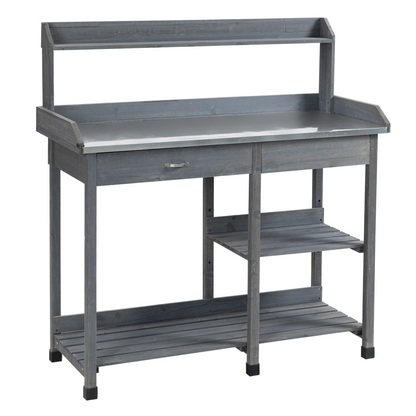 Garden Potting Workstation Bench w/ Galvanized Metal Tabletop