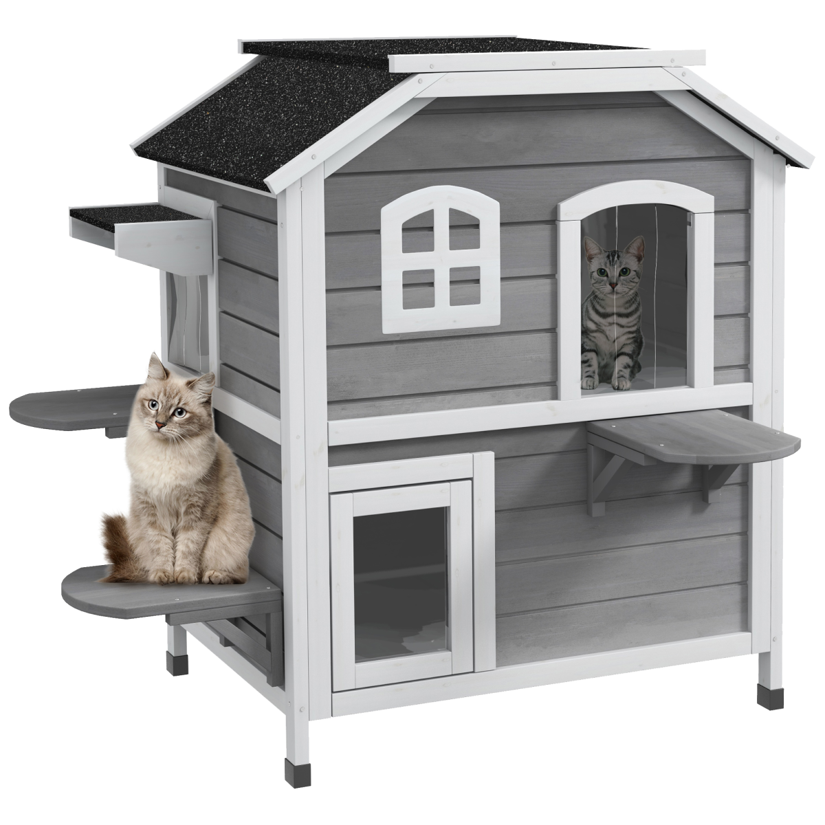 Cat Condo w/ Tons of Room & Openable Roof, Fir Wood, Outdoor/Indoor Catio Grey