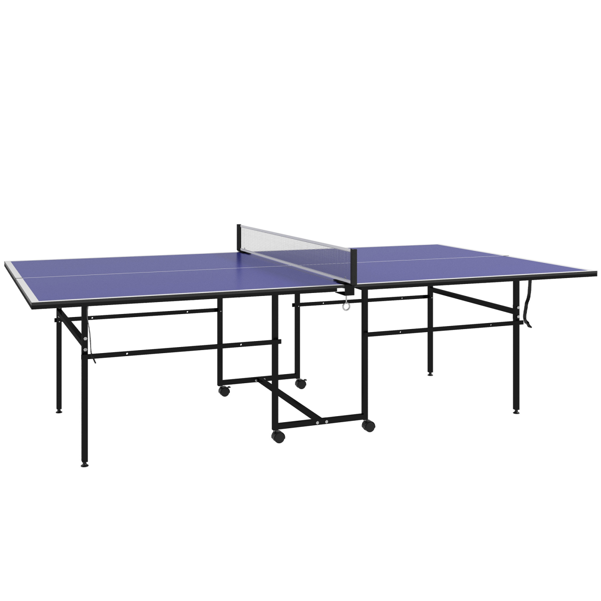SPORTNOW 9FT Folding Table Tennis Table w/ 4 Wheels, for Indoors, Blue