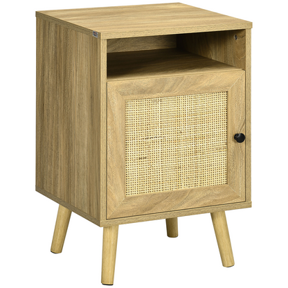 HOMCOM Nightstand, Rattan Bedside Table w/ Cabinet, Shelf, Natural