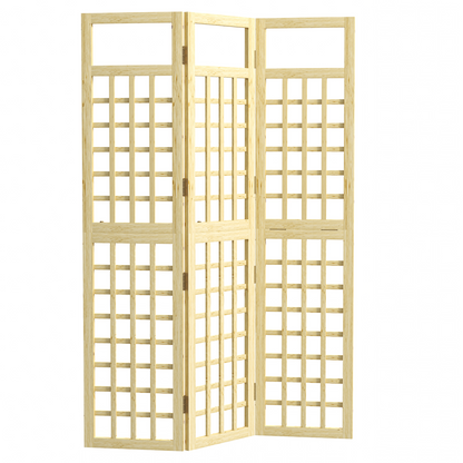 Outsunny 3-Panel Wooden Garden Privacy Screen, Natural Wood Finish