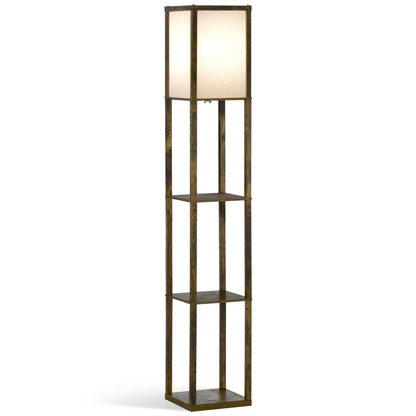 4-Tier Floor Lamp, Floor Light with Storage Shelf, Brown 3-Tier