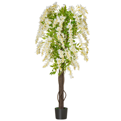 Artificial Realistic White Wisteria Tree Faux Decorative Plant, 160cm HOMCOM