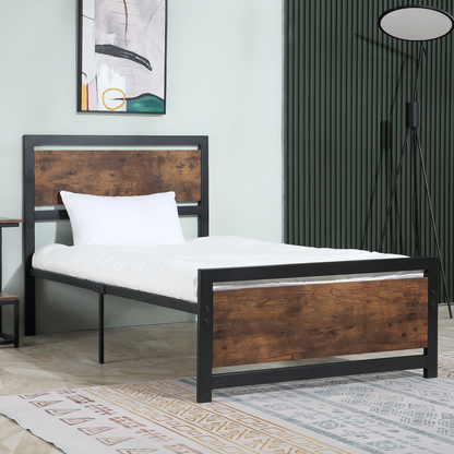 HOMCOM Single Size Metal Bed Frame w/ Headboard & Footboard, 97x195x103cm