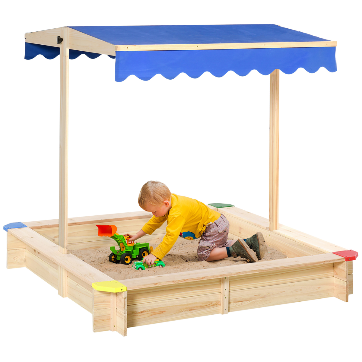 Kids Wooden Cabana Sandbox Children Outdoor Playset w/ Bench Canopy
