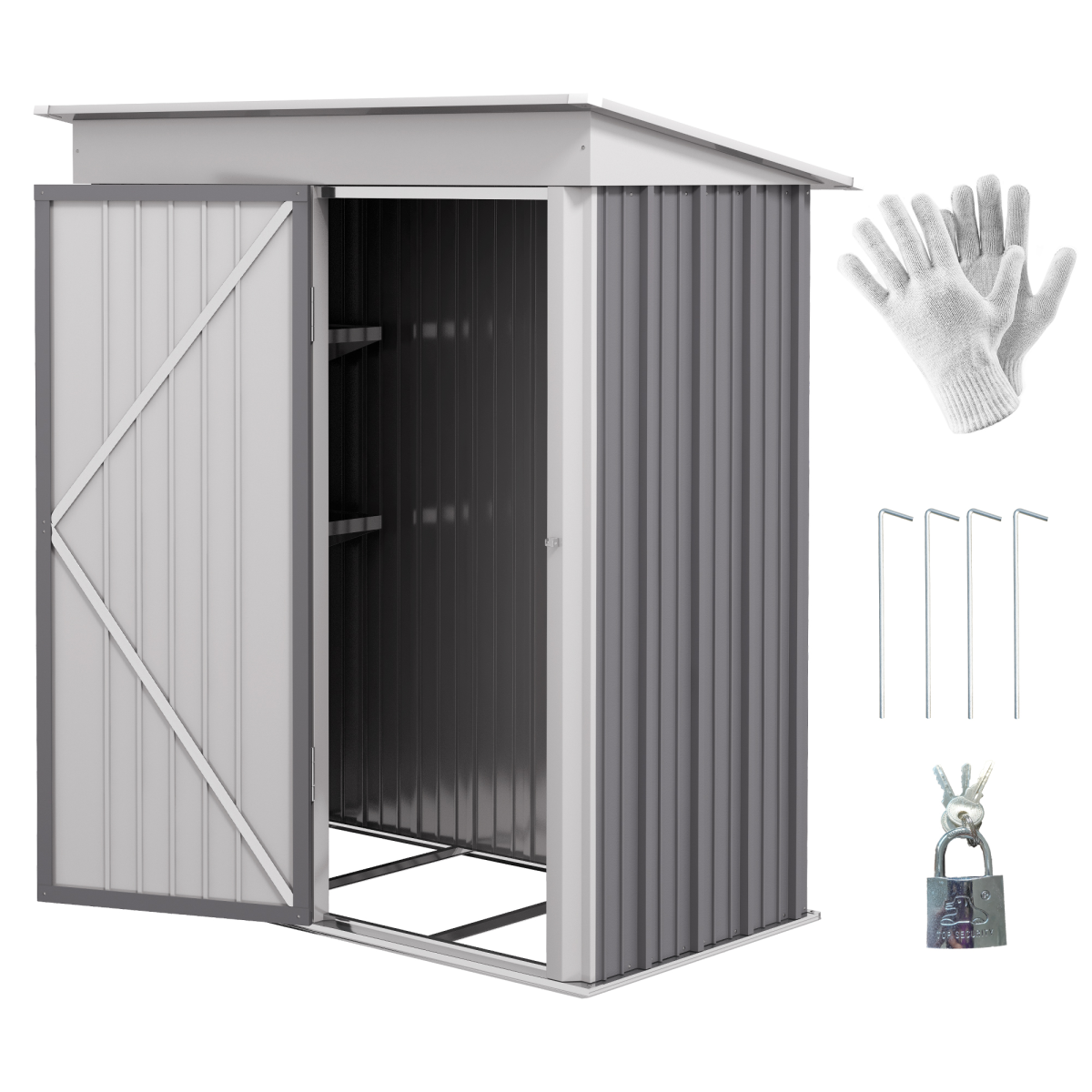 Small Garden Shed, Steel Lean-to Shed for Bike with Adjustable Shelf, Lock, 5x3