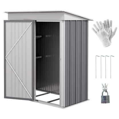 Small Garden Shed, Steel Lean-to Shed for Bike with Adjustable Shelf, Lock, 5x3