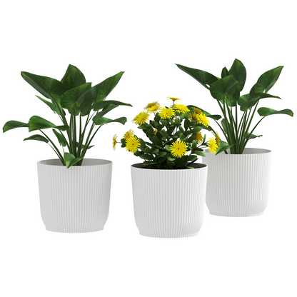 Outsunny Set of 3 Round Plant Pots Outdoor 22cm for Garden, White