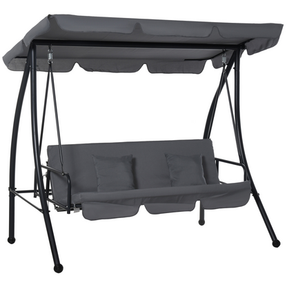 2-in-1 Patio Swing Chair Lounger 3 Seater Hammock Bed Dark Grey Cushion