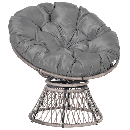 360??Swivel Rattan Papasan Moon Bowl Chair Round Outdoor Padded-Grey Outsunny