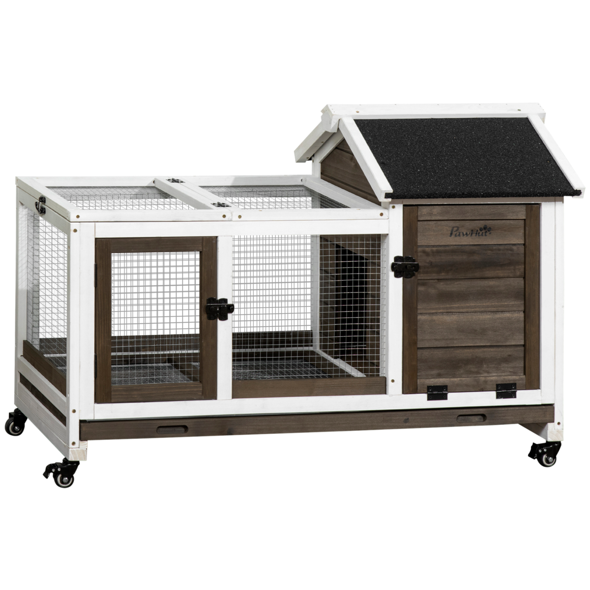 Rabbit Hutch Guinea Pig Cage with Slide-out Tray Wheels for Outdoor & Indoor