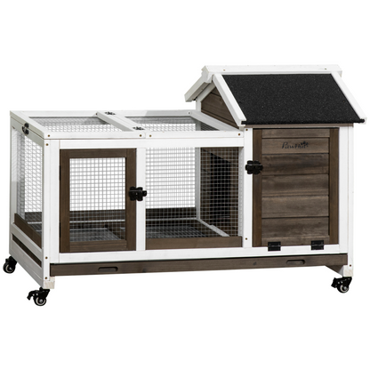 Rabbit Hutch Guinea Pig Cage with Slide-out Tray Wheels for Outdoor & Indoor
