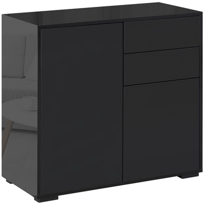 Side Cabinet with 2 Door Cabinet and 2 Drawer for Home Office Black