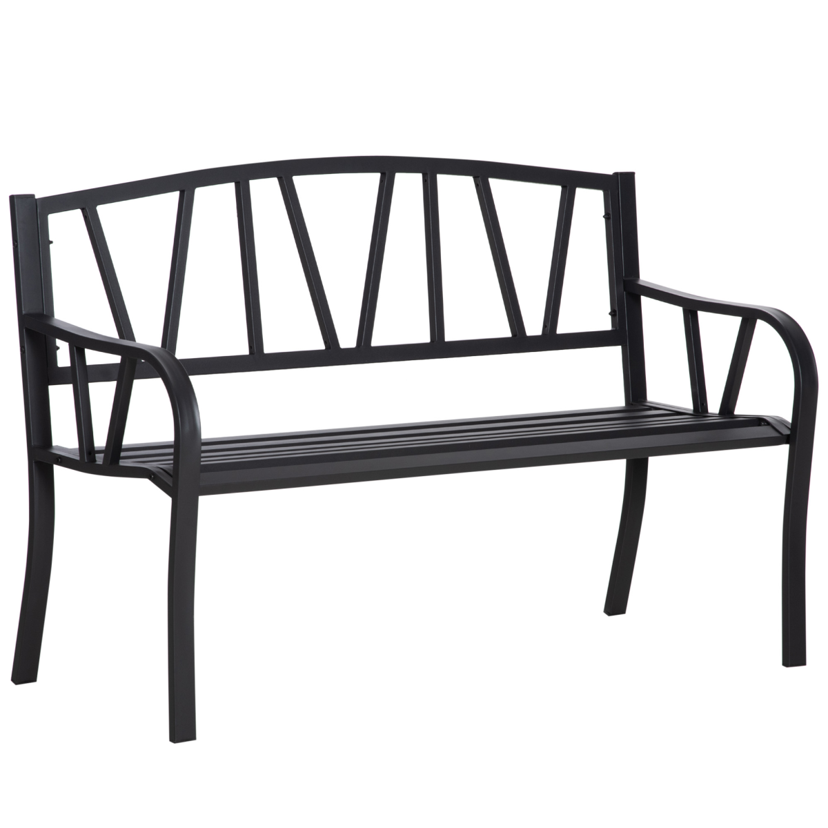 2-Seater Bench Solid Metal Loveseat Decorative Backrest Ergonomic Armrest