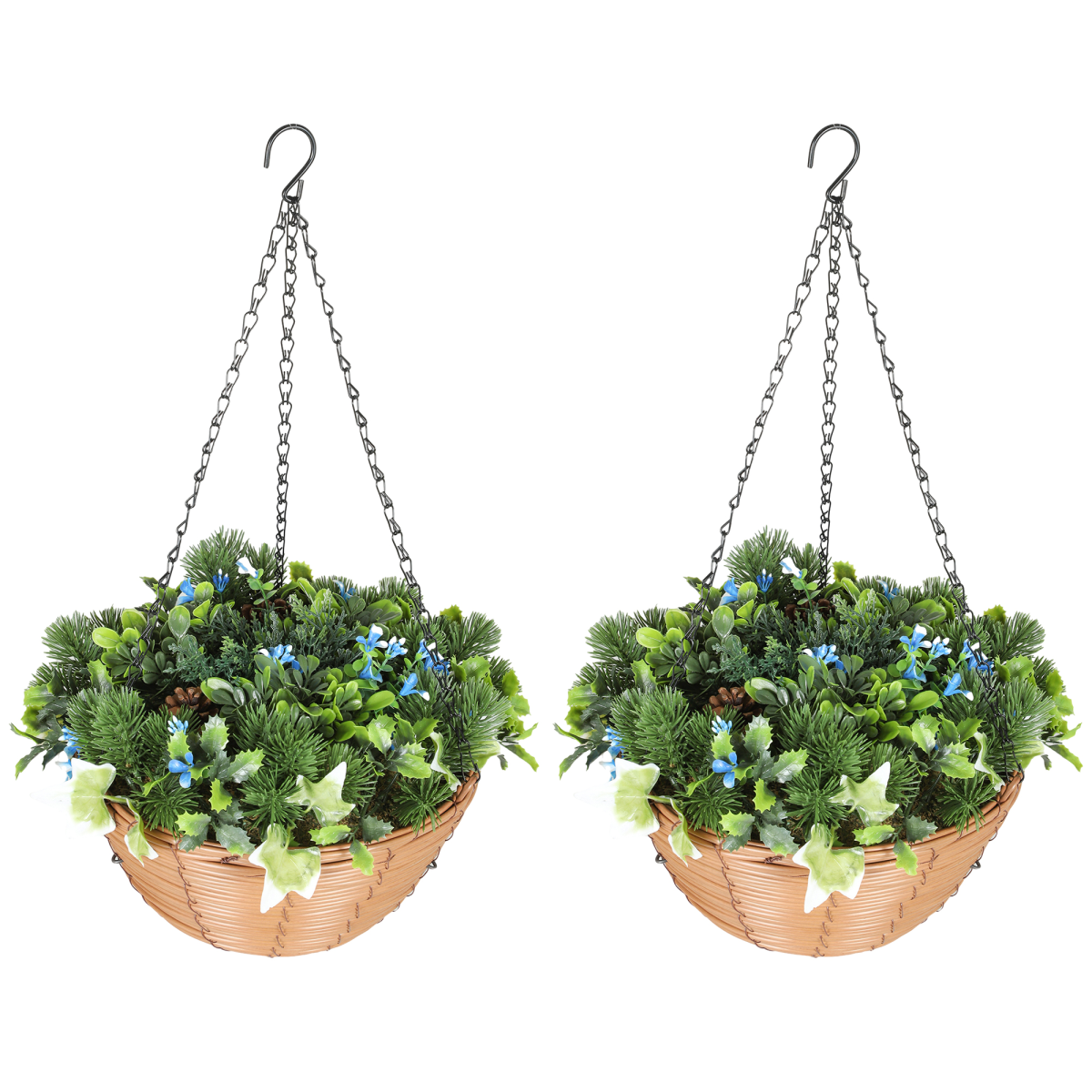 HOMCOM Artificial Flowers in Basket Set of 2 with PE Leaves and 18 Flowers