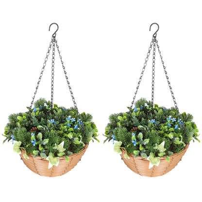 HOMCOM Artificial Flowers in Basket Set of 2 with PE Leaves and 18 Flowers