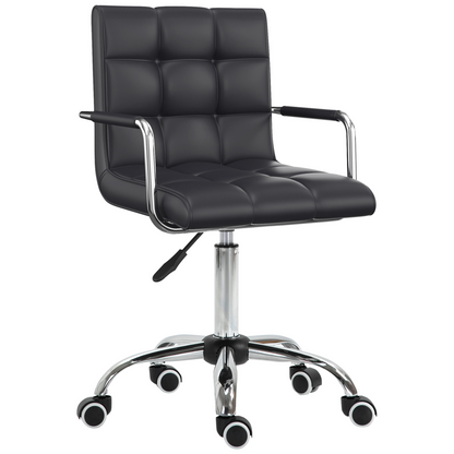 Mid Back PU Leather Home Office Chair Swivel Desk Chair with Arm, Wheel, Black