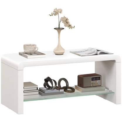 HOMCOM High Gloss Storage Coffee Table, Centre Table for Living Room, White