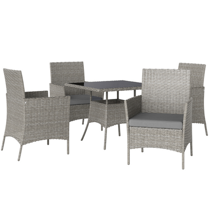 Outsunny Rattan Outdoor Dining Table and Chairs for 4, Light Grey