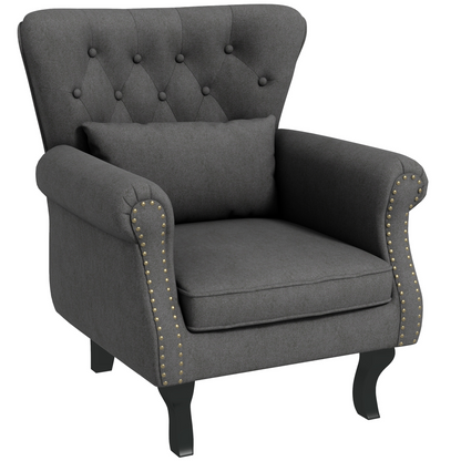 HOMCOM Vintage Armchair Wingback Accent Chair with Naihead Trim Dark Grey