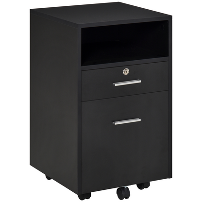 Mobile File Cabinet Lockable Documents Storage w/ 5 Wheels Black Vinsetto