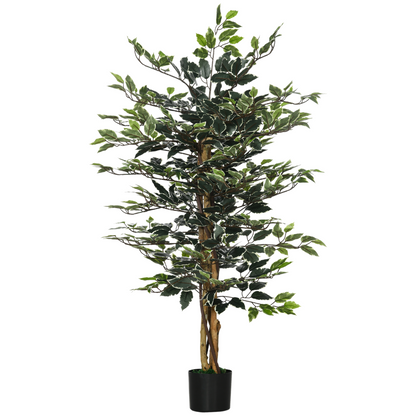 HOMCOM Artificial Ficus Tree with Lifelike Leaves and Natural Trunks Green