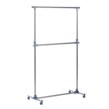 Clothes Hanger W/Wheels, Heavy Duty-Silver/Grey