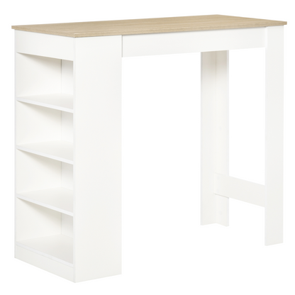 HOMCOM Bar Table Coffee Table Kitchen Dining Table with 4-Tier Shelf Natural