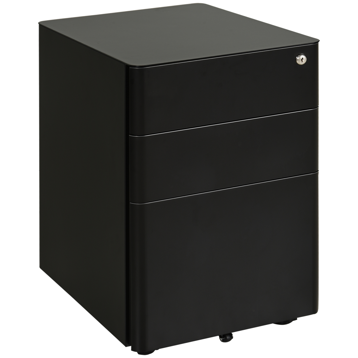 3 Draw Metal Filing Cabinet Lockable 4 Wheel Compact Under Desk Black Vinsetto