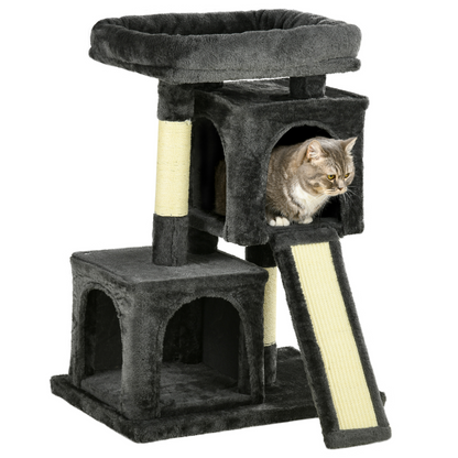 Cat Rest & Play Activity Tree w/ 2 House Perch Scratching Post Black Pawhut