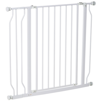 PawHut Dog Gate Wide Stair Gate with Door Pressure Fit, 75-95W cm, White