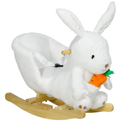 HOMCOM Kids Rabbit-Shaped Rocking Horse with Realistic Sounds Safety Belt  White