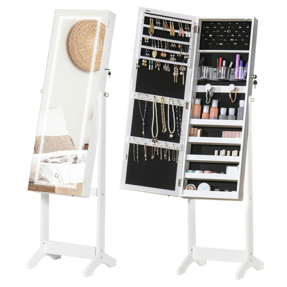 Mirrored Jewellery Cabinet  LED Light Lockable Jewellery Armoire White