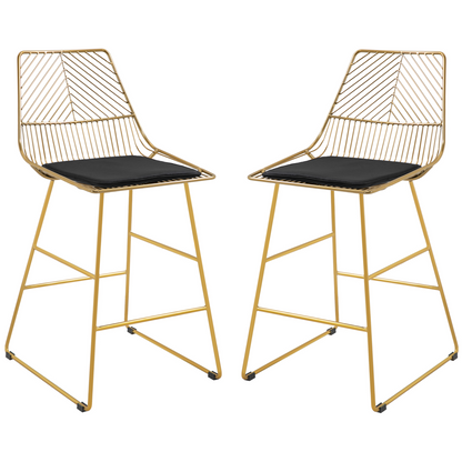 Modern Counter Height Bar Stools Set of 2 pcs Wire Metal Barstools for Kitchen